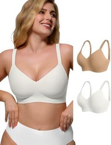As Fairy Wireless Push Up Comfort Bra for Women with Soft Support 2 Pack Seamless Everyday Bras (Dark Skin+White) 38A