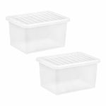 JMS we create smile Set of 2-25L Crystal Clear Plastic Storage Container With Lid Transparent Storage Box Home Organiser For Toys Garage Office Home & Kitchen Made in UK (25 Litre)