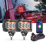 MICTUNING K1 RGBW LED Pods Light Atmosphere Light Bar - 4 Inch 18W Off Road Combo Driving Lights with APP, Control Box, Wiring Harness for Pickup Truck ATV UTV SUV Boat (2 pcs)