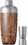 S'well Stainless Steel Shaker Set with Jigger, 18oz, Teakwood, Triple Layered Vacuum Insulated Container Keeps Cocktails Colder for Longer, BPA Free Barware