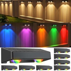 Quntis Solar Lights Outdoor 8 Pack, IP65 Waterproof Solar Deck Lights, RGBWW Solar Fence Lights with 11 Color Modes, Auto On/Off Dusk to Dawn Solar Garden Lights for Wall Yard Patio Railing Decor