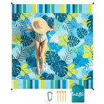 WERNNSAI Beach Blanket Waterproof Sandproof - Extra Large Beach Blanket 200 x210 cm Beach Mat Sand Free with 4 Stake Pockets Lightweight Plant Pattern Picnic Mat for Beach Camping Music Festival