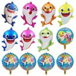 Shark Party Supplies Set, 12PCS Baby Shark Birthday Decoration Balloons Shark Cake Toppers Helium Foil Balloon Shark Theme Party Supplies/Kids Birthday Party Decoration Supplies(Ribbon Included)