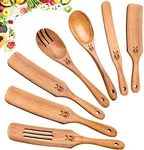 Spurtles Kitchen Tools As Seen On TV, 7Pcs Wooden Spurtle Set Spatula Set, Natural Premium Acacia Wooden Spoons for Cooking Heat Resistant Cooking Utensil for Nonstick Cookware, Salad, Mixing, Serving