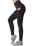 Dragon Fit High Waist Yoga Leggings with 3 Pockets Tummy Control Workout Running Yoga Pants for Women (Large, Black&Grey Camo)