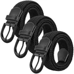 Mile High Life | Braided Stretch Elastic Belts | Pin Oval Solid Belt Buckle | PU Loop End Tip Men/Women/Junior Belt(Black 2Pcs, Large 36"-38" (43" Length))