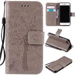 VEEMOS Mobile Case for Apple iPhone SE 2022 5G / iPhone SE 2020 / iPhone 8 / iPhone 7 Phone Case Wallet with Card Slots Cat-Tree Shockproof Leather Folio Slim Flip Case Cover Women Girls - Grey