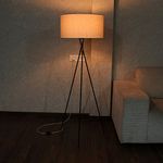 Craftter Metal Floor LED Lamp With Stand For Living Room, Bedroom, Home Office Decoration- 1 LED Lamp Shade, 19 Inch Diameter, White (Base, Holder, Wire, On/Off Foot Switch)