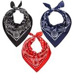 Bandana For Men & Women - Black, Red And Blue Set of 3 Bandanas - Headband Cotton Bandanas Paisley Scarf - Hair Bandanas For Women - Pirate Novelty Bandanas Head Scarf for Men - Headwear Neckwear