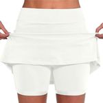 Prime D Ay,2 in 1 Running Shorts Women Plus Size High Rise Waisted Tennis Skorts Stretchy Athletic Pleated Skirts Inner Legging Shorts Golf Yoga Running Skirts,L,White #5