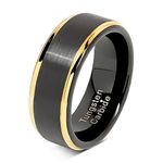 100S JEWELRY Engraved Personalized Black Tungsten Rings For Men Wedding Band Gold Step Edge Size 6-16, Tungsten Carbide