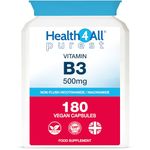 Health4All Vitamin B3 Niacin as Nicotinamide (Niacinamide) 500mg 180 Capsules (V) Purest, No Additives, Vegan, Gluten Free No-Flush Niacin Capsules