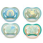 Philips Avent Ultra Air Day and Night Soothers for Babies, 0-6 Months, Pack of 4, Includes Transport and Sterilisation Box Plain