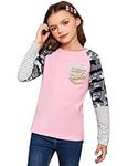 Arshiner Girls Shirts Long Sleeve Fashion Pocket Color Block Casual Tops for Girls Size 10-12 Years Pink/Camo