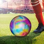 Reflective Holographic Glowing Football Size 5 Standard Practice Training Glow in the Dark by Light Reflection Football Toys with Carry Bag and Pump for Kids Adults