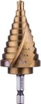 NordWolf HSS Titanium Quick Change Step Drill Bit, Spiral Groove Double Flute Multiple Hole Cone Unibit for Cutting and Drilling Holes on Sheet Metal, 10 Imperial/SAE Step Sizes 1/4 to 1-3/8" Inches