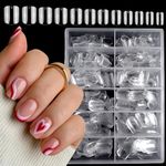 LoveOurHome 600pc Short Round Square Acrylic Nail Tips Full Cover Clear Fake Nails Artificial False Fingernails 12 Sizes for Women Teen Girls Kids Manicure Design