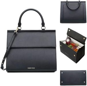Modern Picnic Vegan Leather Large Lunch Bag for Women, Cooler Lunch Bag for Girls, Easily Wipeable, Adjustable Shoulder Strap, Women’s Lunch Bags for Work/Office/Outdoor, Black As Seen on Shark Tank