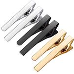 SACONELL Tie Cilp for Men, 6 PCS Plain Shirts Men's Tie Bar Clips, Silver/Black/Gold Fashion Tie Pin Clamp