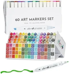 ColorIt 60 Dual Tip Art Markers Set For Coloring - Double Sided Artist Alcohol Permanent Markers With Bullet And Chisel Tip