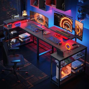 Bestier L-Shaped Gaming Desk with RGB Lighting – Corner Computer Table