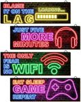 clothmile 4 Pcs Neon Gaming Decor for Boys Room Wooden Video Game Wall Art Motivational Quote Gamer Hanging Plaques Inspirational Wall Decor for Boys Kids Room Bedroom Playroom Decorations