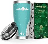 HAUSHOF 20oz Christmas Tumbler, Stainless Steel and Double Wall Insulated Travel Coffee Mug with Lid, Good Choice for Christsmas Gifts-Teal with Christmas Tree