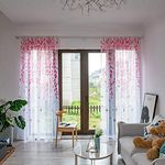 BOYOUTH Swallows and Willow Branches Printed Voile Sheer Curtains,Rod Pockets Window Drapes for Bedroom,Living Room,Rose Red,2 Panels,39 x 78 Inches