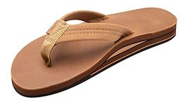 Rainbow Sandals Men's Leather Double Layer with Arch Wide Strap, Buckskin, 9.5-10.5