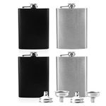 Tebery 4 Pack 8 oz Hip Flask with Funnel, Stainless Steel Whiskey Flask, Leakproof, Portable Liquor Hip Flask for Men (Black & Silver)