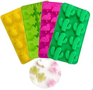 Tropical Rain Forest Theme Silicone Fondant Mold Chocolate Molds Flamingo Pineapple Cactus Coconut Palm Tree Ice Cube Tray for Summer Luau Themed Beach Party Hawaiian Cake Decorating (Set of 4)