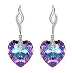 EleQueen 925 Sterling Silver CZ Love Heart Leaf Ribbon Drop Earrings Vitrail Light Adorned with Crystals