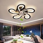 ATEEZ Ceiling Fans with Lights and Remote Led Living Room, Quiet Ceiling Fans with Lamps Dimmable 6 Speed Reversible, Fan Chandeliers Ceiling Light with Timer for Bedroom Dining Room Kids Room-Black