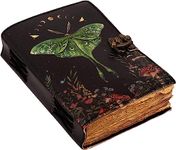 Blank Spell Book of Shadows Journal with Lock Clasp Vintage Handmade Leather Luna Moths and Morpho Butterfly Print Diary Prayer Pagan Witchcraft Supplies Wiccan Decor notebook daily (8x6 Inch)