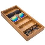 MyGift Modern Solid Bamboo Wood Sunglasses Organizer Tray with 6 Compartments, Eyewear Sunglass Storage Case Organizer Drawer Tray