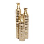 Deco 79 Metal Tall Distressed Metallic Vase with Etched Grid Patterns, Set of 3 35", 30", 25" H, Gold