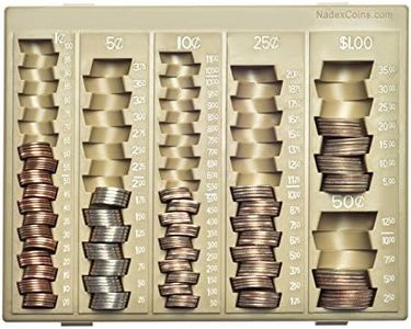 Nadex Coin Handling Tray | Bank Teller and Change Counter Coin Counting and Sorting Tray with 6 Compartments for U.S. Coins with Cover - 32 Coin Wrappers Included (Beige)