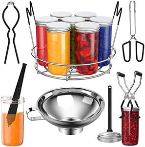 Pisol Canning Supplies Starter Kit, 7 Piece Canning Tools Set with Stainless Steel Rack, Wide Mouth Funnel, Kitchen Tongs, Jar Lifter, Magnetic Lid Lifter, jar Wrench, Bubble Popper