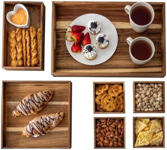 7-Piece Acacia Wood Tray Set, Varied Sizes – Elegant Serving Collection for Parties & Entertainment - Platters, Snacks, Nuts, Patio, Ottoman, Dinner or Coffee Table or Personal Organization