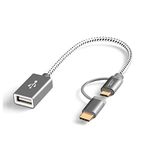 CableCreation Micro USB + USB C to USB 2.0 Female Adapter Cable, 0.6ft Short USB C and Micro USB OTG Cable, Compatible with Pixel 3 XL 2 XL, Galaxy S20/S10/S10+/S9/S9+, 0.18M / Space Gray