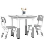 AIYAPLAY Kids Table and Chair Set, Height Adjustable Toddler Table and Chair Set, 3 Pieces Children Activity Table with 2 Chairs, for Playroom, Bedroom - Grey