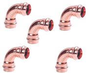 (5Pc) EZ-FLUID Plumbing Heavy Duty 1" Press x Press LF Propress Copper 90 Degree Elbow Press Copper Fitting w/Propress Press Copper Pipe Connection,Residential,Commercial