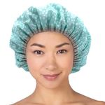 Reusable Nylon Shower Cap & Bath Cap, Reversible Oversized Waterproof Shower Caps Large Designed for all Hair Lengths w Terry Lining & Elastic Band Stretch Hem Hair Hat - Socialite Mint To Be