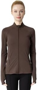 Leapstride Women's Slim-Fit Zip-Up Jacket - 2 Side & Back Zip Pockets, Thumbholes, Moisture-Wicking for Tennis/Running