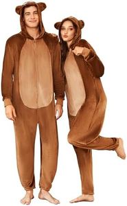 Ekouaer Unisex Adult Onesie Animal Halloween Costumes One Piece Fleece Cosplay Pajamas Sleepwear Homewear Bear S