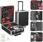 GraveeTech 800pcs Aluminum Trolley Case Tool Set Home Repair Tool Set, General Household Tool Kit w Rolling Tool Box, Toolbox Storage Case w 4 Drawers for Maintenance, Perfect for Homeowner, Handyman