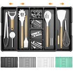 KreuRaxy Expandable Utensil Drawer Organizer for Kitchen Silverware Flatware Cutlery Tray | 13 to 22.8 Inch Adjustable Kitchen Storage | Perfect for Large Cooking Spatula Spoon Ladle and Fork (Black)