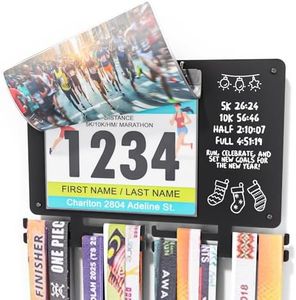 BLAUBECK Medal Hanger Display for Runners, Marathon Medal Holder Display Wall Hanger and Race Bib Boards Holder with Chalkboard Marker - Holds up to 50 Medals, 40 Race Bibs