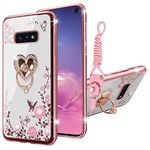 for Samsung Galaxy S10e Case, Galaxy S10e Case for Women Glitter Crystal Soft Bling Cute Butterfly Heart Floral Clear Protective Cover with Kickstand+Strap for Samsung Galaxy S10e (2019) (Rose Gold)