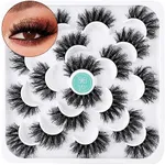 DYSILK Fluffy Lashes False Eyelashes - Mink Lashes 10 Pairs 6D Faux Lashes Pack Mink Eyelashes Reusable Wispy Fluffy Cat Eye Lashes Natural Look Fake Eyelashes Soft Extension | 18mm